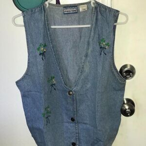 Faded gear brand Denim vest Flower graphic prints print Size large Unisex style